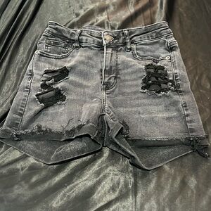 Washed out, black distressed, ripped jeans, shorts
